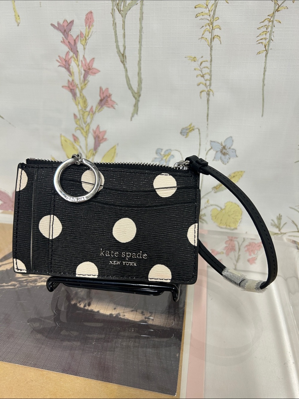 kate spade Black and Cream Polka Dot Wristlet Card Holder